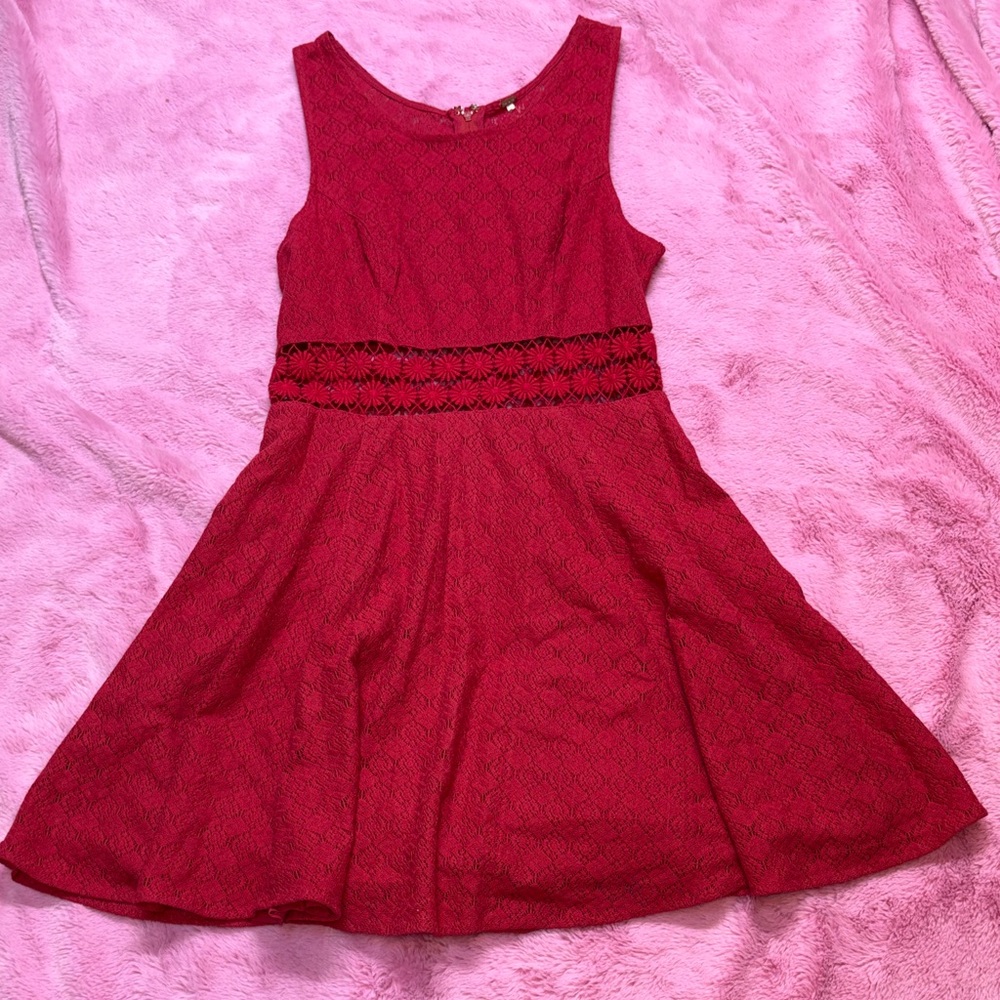 Free People Vibrant Red Mini Dress w/ Sunflower / Daisy Cutout Mid Section